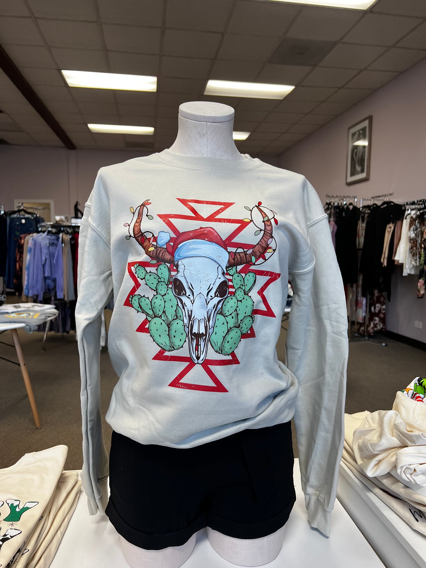 Santa Cow Skull Graphic Sweater