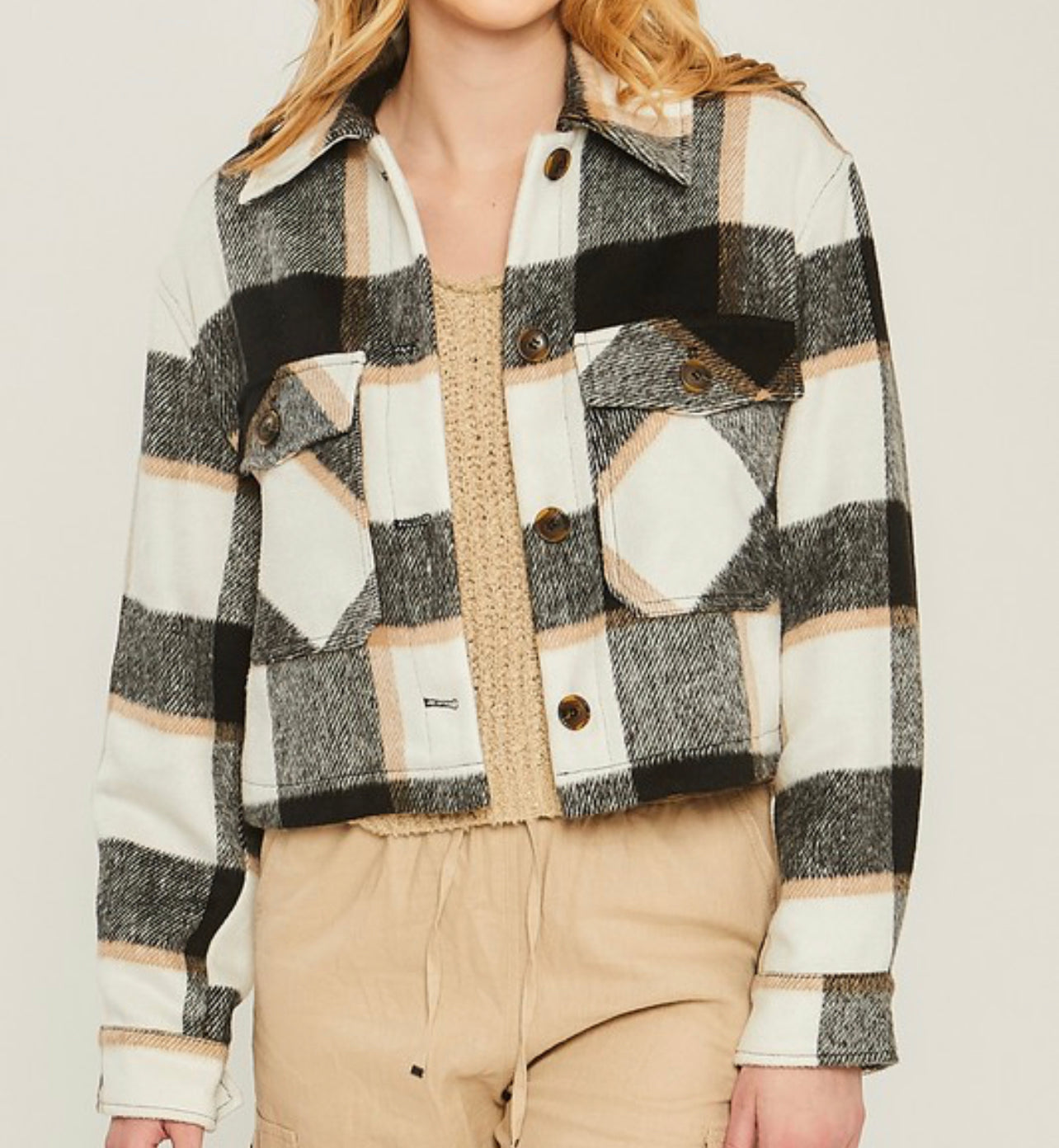 Cropped Flannel Jacket