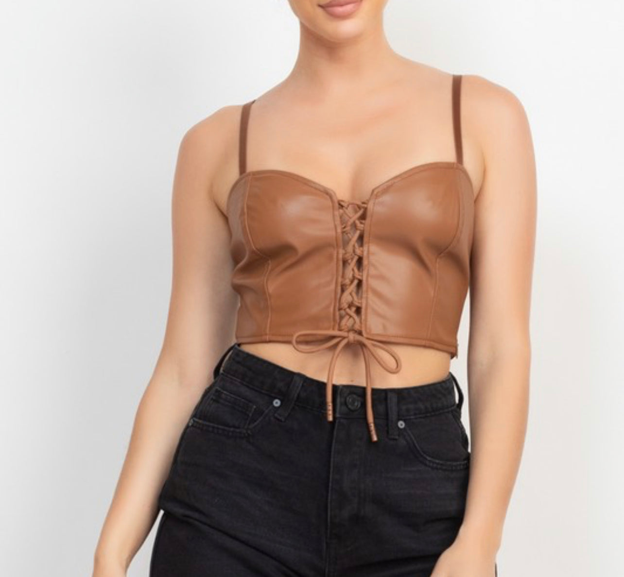 Leather Lace Up Top