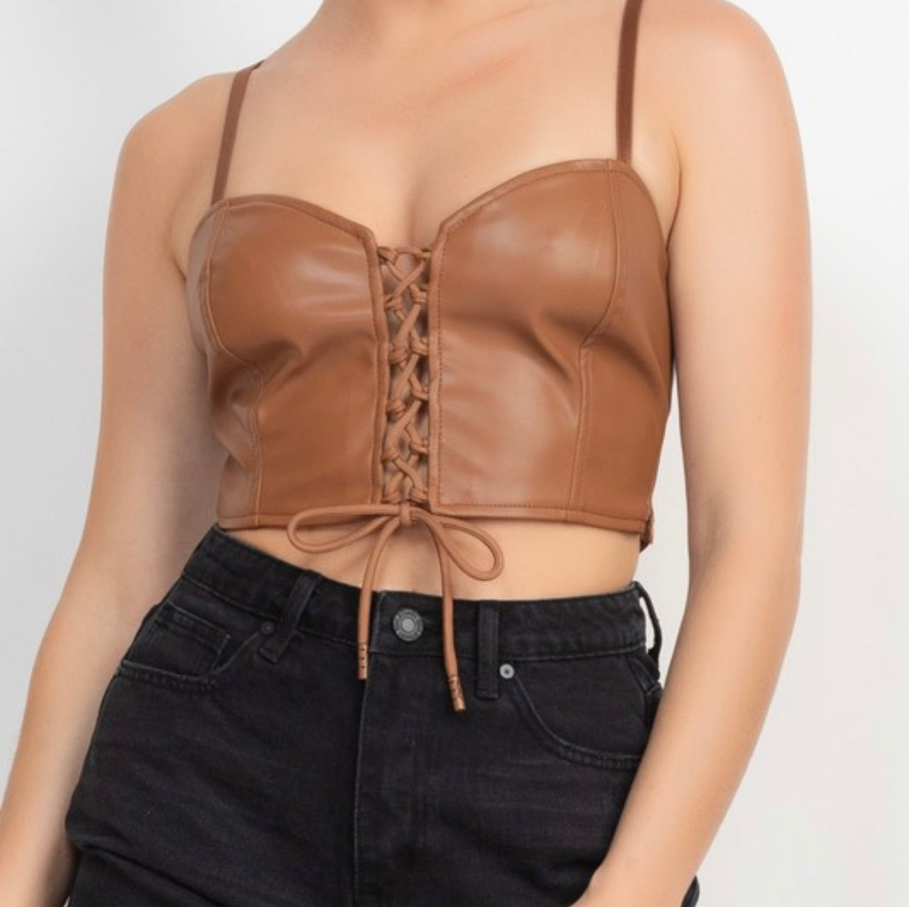 Leather Lace Up Top